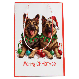 Merry Christmas German Shepherd Dogs Medium Gift Bag