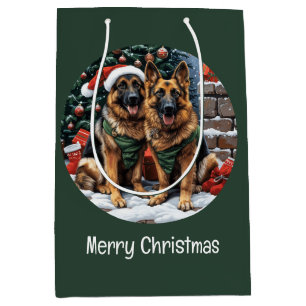 Merry Christmas German Shepherd Dogs Medium Gift Bag