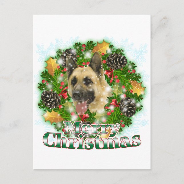 Merry Christmas German Shepherd Holiday Postcard (Front)