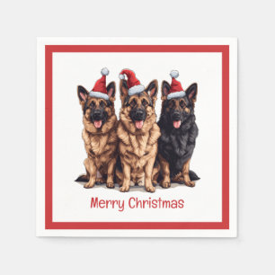 Merry Christmas German Shepherd Santa Dogs Napkin