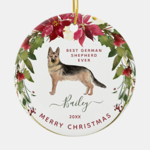 Merry Christmas German Shepherd   Your Dog's Photo Ceramic Ornament