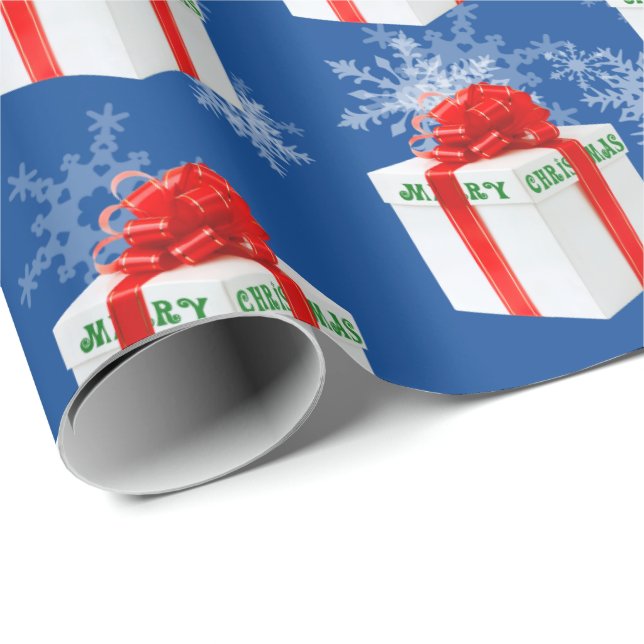 Merry Christmas Gift And Snowflakes Wrapping Paper (Roll Corner)