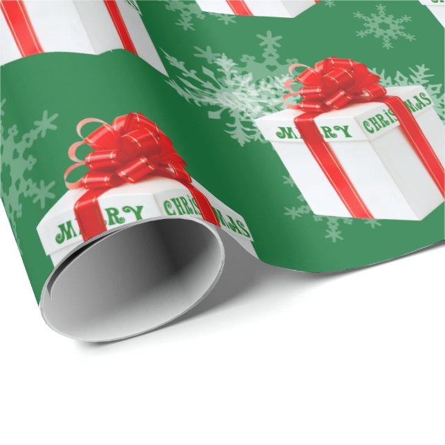 Merry Christmas Gift And Snowflakes Wrapping Paper (Roll Corner)