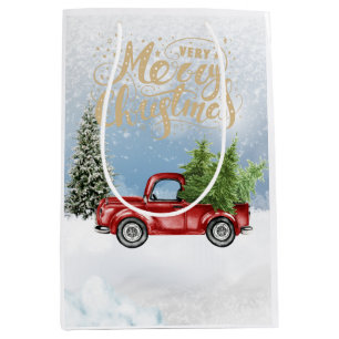 Merry Christmas Gift Bag with Vintage Red Truck