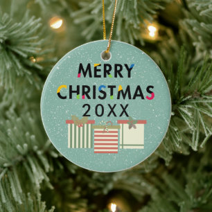 Merry Christmas Gift Boxes Holiday Wreath Ceramic Ornament