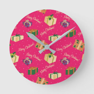 Merry Christmas Gift Boxes Round Clock