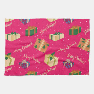 Merry Christmas Gift Boxes Tea Towel