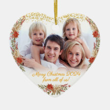 Merry Christmas Gift Family Photo Heart Ornament