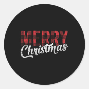 Merry Christmas Gift Family Xmas Red Buffalo Plaid Classic Round Sticker
