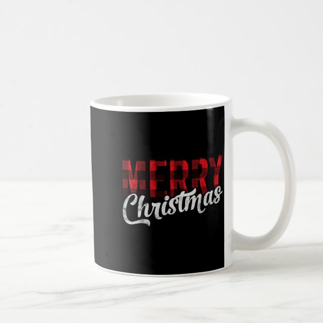 Merry Christmas Gift Family Xmas Red Buffalo Plaid Coffee Mug (Right)