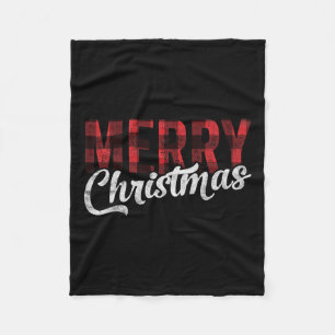 Merry Christmas Gift Family Xmas Red Buffalo Plaid Fleece Blanket