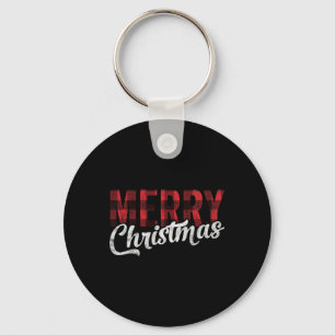 Merry Christmas Gift Family Xmas Red Buffalo Plaid Key Ring