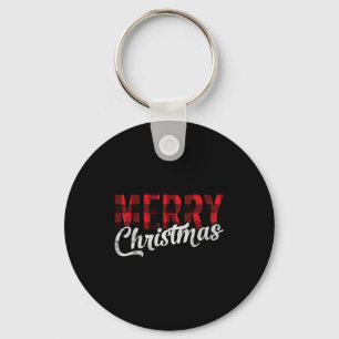 Merry Christmas Gift Family Xmas Red Buffalo Plaid Key Ring
