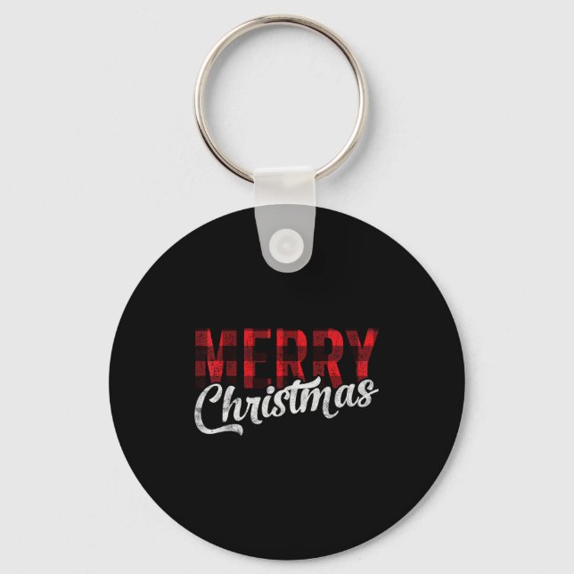 Merry Christmas Gift Family Xmas Red Buffalo Plaid Key Ring (Front)