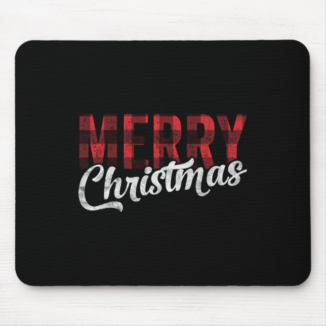 Merry Christmas Gift Family Xmas Red Buffalo Plaid Mouse Pad (Front)