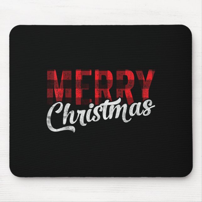 Merry Christmas Gift Family Xmas Red Buffalo Plaid Mouse Pad (Front)