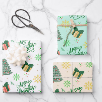 Merry Christmas Gift–Festive Tree & Present  Wrapping Paper Sheet