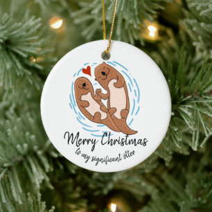 merry Christmas gift for husband wife otter Ceramic Ornament
