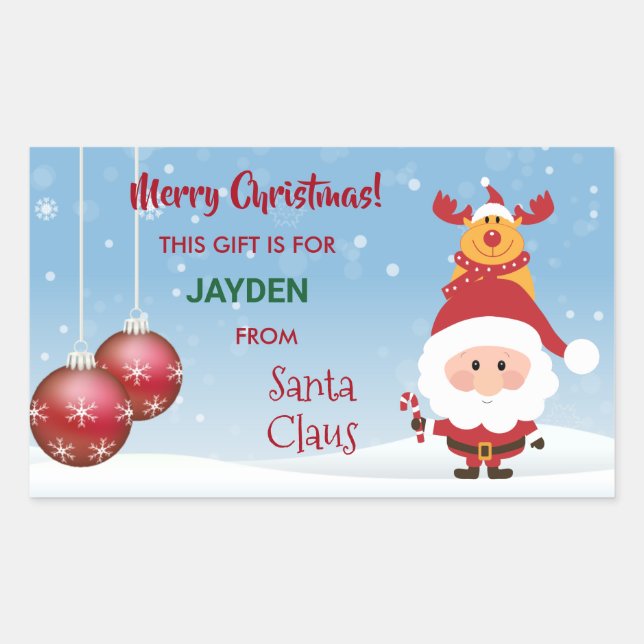 Merry Christmas, Gift From Santa Claus, Rudolph Rectangular Sticker (Front)
