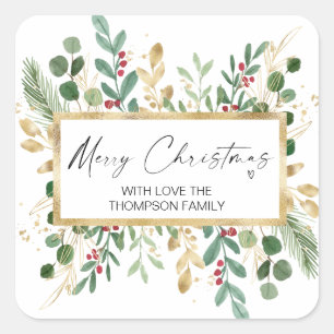 Merry Christmas Gift Green Red Wreath Stickers
