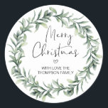 Merry Christmas Gift Label Greenery Wreath Sticker<br><div class="desc">It's nearly Christmas! Time to plan your gift giving for the holiday season,  don't forget your personalised Christmas Stickers!

Stylish and beautiful these personalised Christmas stickers are perfect for Christmas Gift Tags or as envelope seals on your Christmas Holiday cards and so much more.</div>