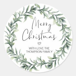 Merry Christmas Gift Label Greenery Wreath Sticker