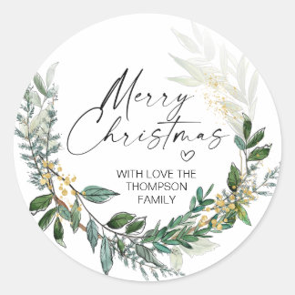 Merry Christmas Gift Label Greenery Wreath Sticker