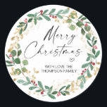 Merry Christmas Gift Label Greenery Wreath Sticker<br><div class="desc">It's nearly Christmas! Time to plan your gift giving for the holiday season,  don't forget your personalised Christmas Stickers!

Stylish and beautiful these personalised Christmas stickers are perfect for Christmas Gift Tags or as envelope seals on your Christmas Holiday cards and so much more.</div>