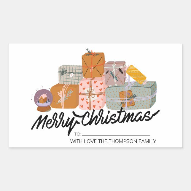 Merry Christmas Gift Label Personalised with Names (Front)