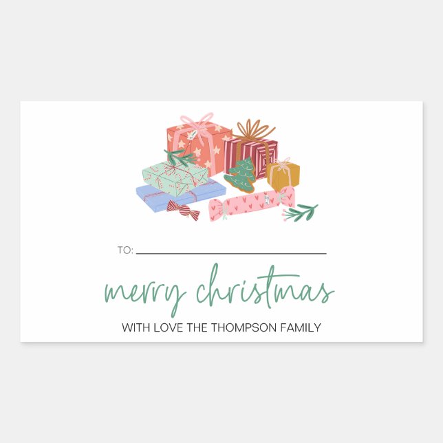 Merry Christmas Gift Label Personalised with Names (Front)