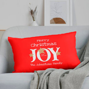 Merry Christmas Gift Script Rustic Red Holiday Lumbar Cushion