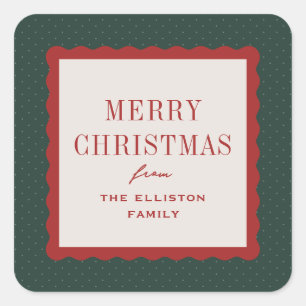 Merry Christmas gift sticker with wavy frame