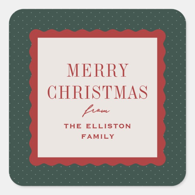 Merry Christmas gift sticker with wavy frame (Front)