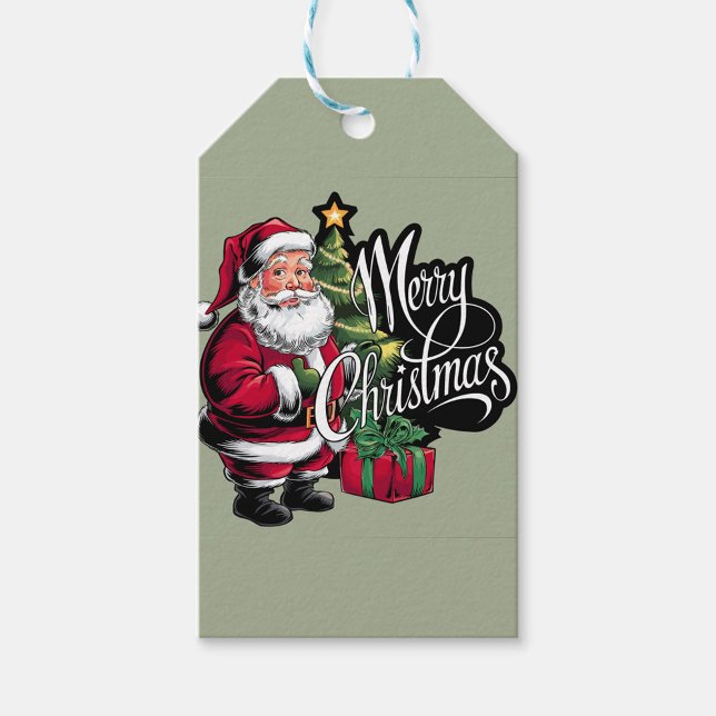 Merry Christmas Gift Tag (Illustration of a white man, with white hair and beard, wearing a red Santa Claus suit!)
