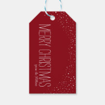 Merry Christmas Gift Tag, personalised, red, snow