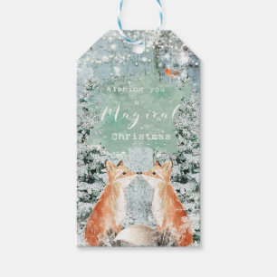 Merry Christmas gift tags winter floral foxes