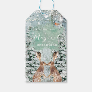 Merry Christmas gift tags winter floral hares