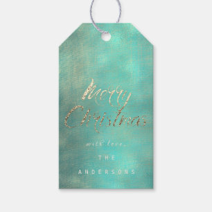 Merry Christmas Gift To Gold Mint Turquoise Burlap Tags