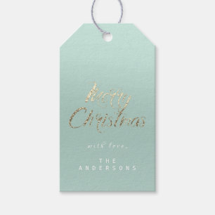 Merry Christmas Gift To Script Gold Aqua Tags