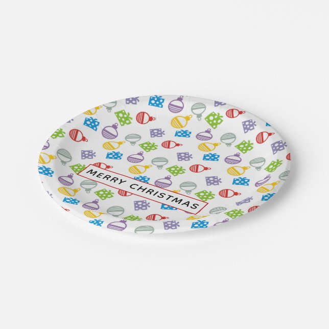 Merry Christmas gifts and balls pattern Paper Plate (Angled)
