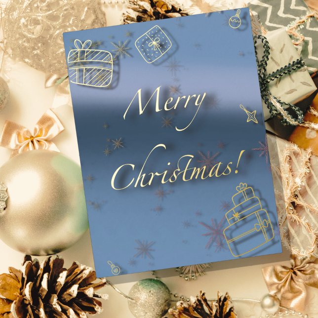 Merry Christmas gifts and baubles in golden thread Foil Holiday Postcard (Creator Uploaded)
