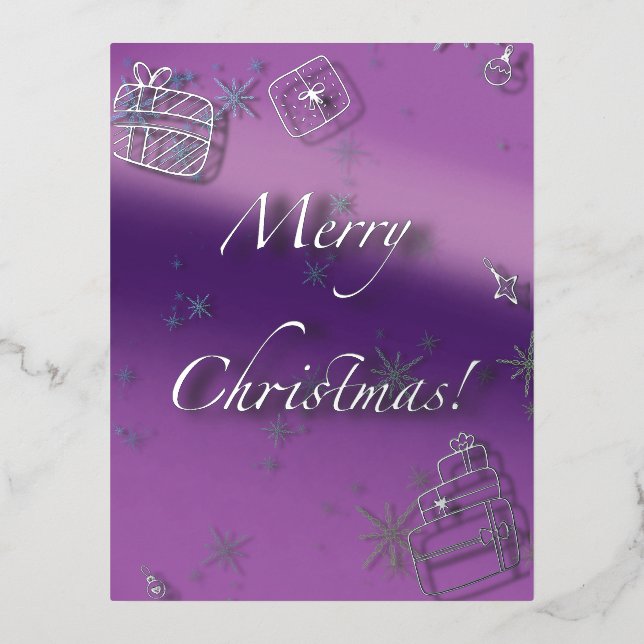 Merry Christmas gifts and baubles in silver thread Foil Holiday Postcard (Front)
