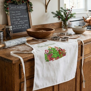 Merry Christmas Gifts Around The Tree Apron