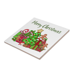 Merry Christmas Gifts Around The Tree Ceramic Tile