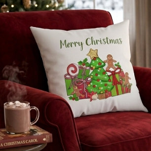 Merry Christmas Gifts Around The Tree Cushion