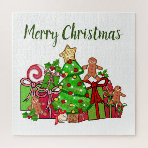 Merry Christmas Gifts Around The Tree Jigsaw Puzzle