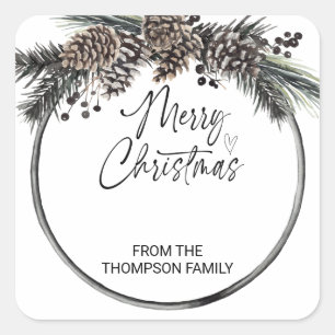 Merry Christmas Gifts Envelopes Holidays Wishes Square Sticker