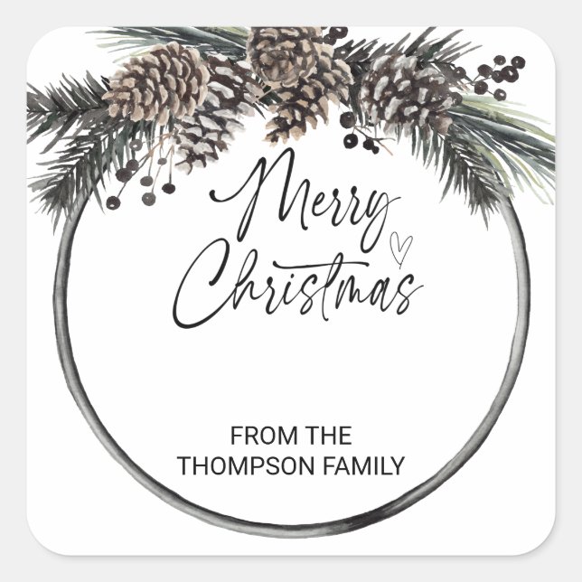 Merry Christmas Gifts Envelopes Holidays Wishes Square Sticker (Front)