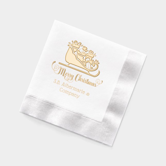 Merry Christmas Gifts Sleigh Company Family Name Foil Napkins (Left)
