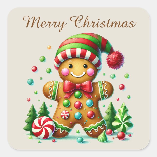 Merry Christmas gingerbread add text  Square Sticker (Front)